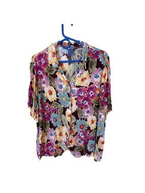 Vtg Koret Womens Floral Blouse Button Down Short Sleeve Multicolor Size 1X